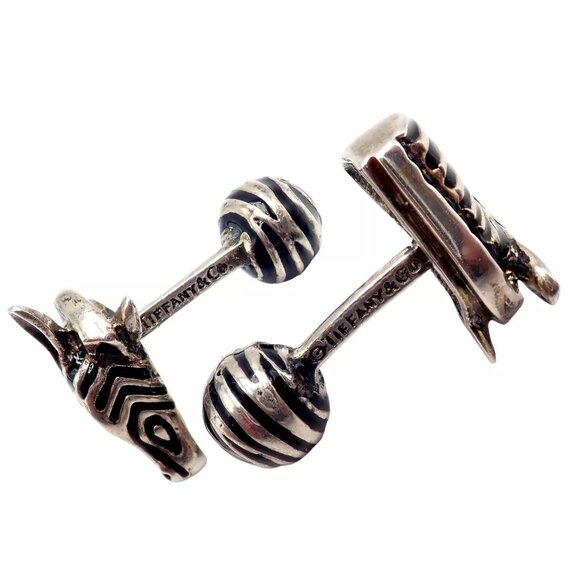 Vintage Tiffany & Co. Silver Black Enamel Zebra Cufflinks - Picture 3 of 9